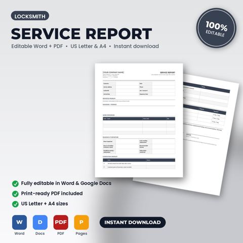 Locksmith Job Completion Service Report — Locksmith template cover