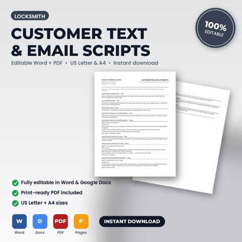 Locksmith Customer Follow-Up, Reminder & Review Request Scripts — Locksmith template cover
