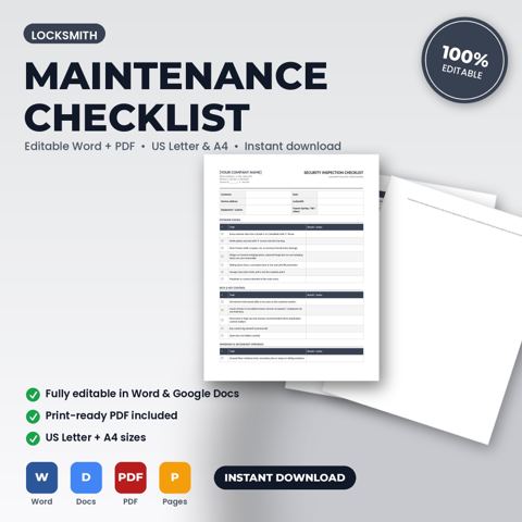 Locksmith Seasonal Maintenance & Inspection Checklist — Locksmith template cover