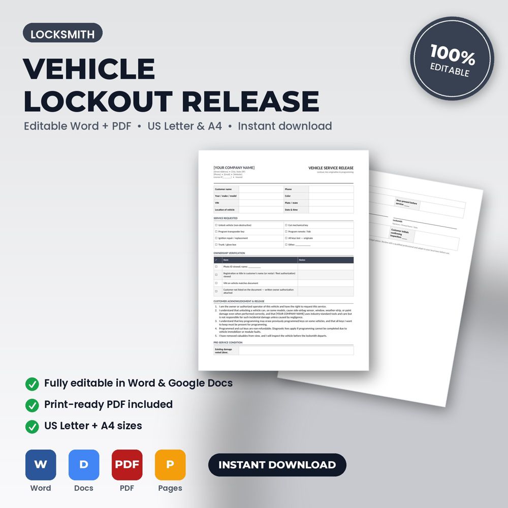 Locksmith Vehicle Lockout & Key Programming Release — cover preview