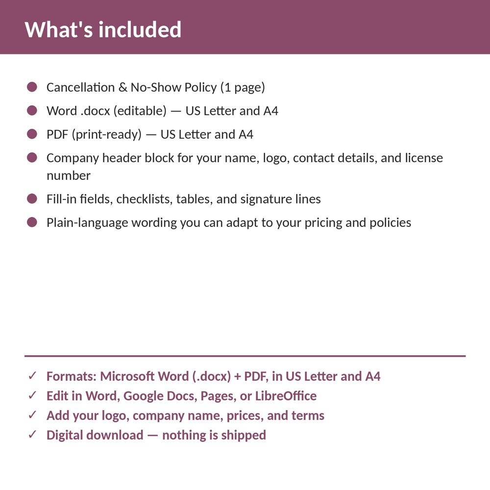 Med Spa Cancellation & No-Show Policy — what is included