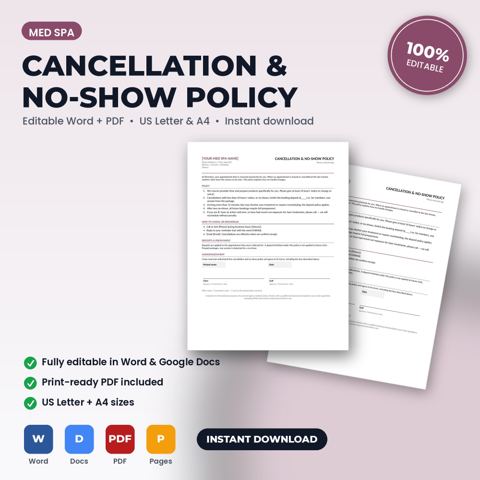 Med Spa Cancellation & No-Show Policy — Med Spa template cover