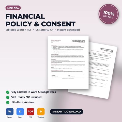 Med Spa Financial Policy, Treatment Consent & Photo Release template cover