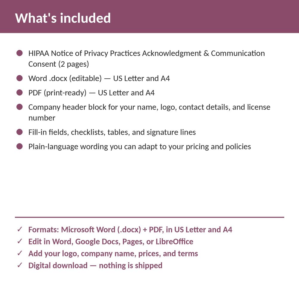 Med Spa HIPAA Notice of Privacy Practices Acknowledgment & Communication Consent — what is included