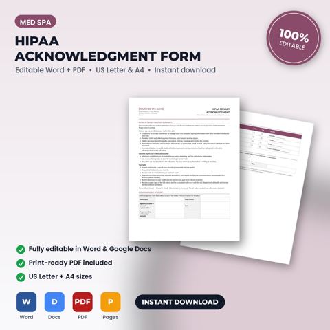 Med Spa HIPAA Notice of Privacy Practices Acknowledgment & Communication Consent — Med Spa template cover