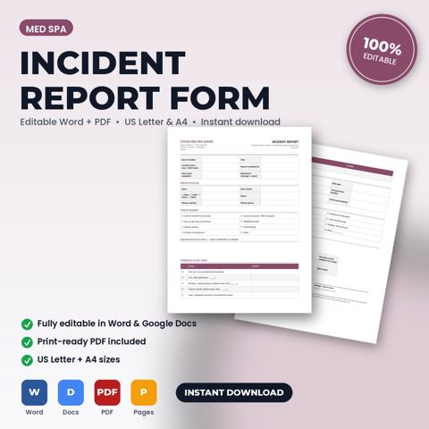 Med Spa Incident & Adverse Event Report Form — Med Spa template cover