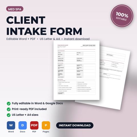 Med Spa New Patient / Client Intake & Health History Form — Med Spa template cover