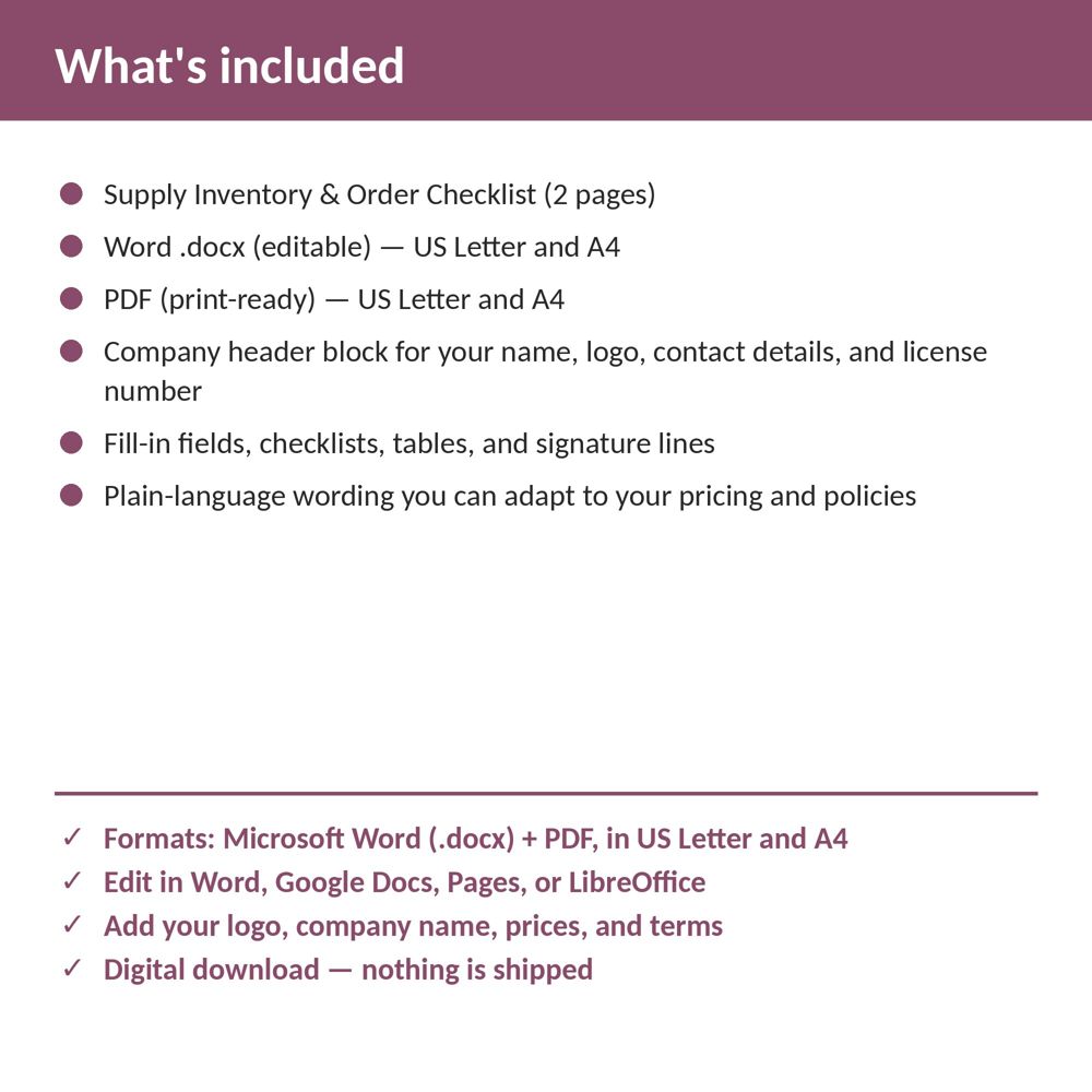Med Spa Supply Inventory & Order Checklist — what is included