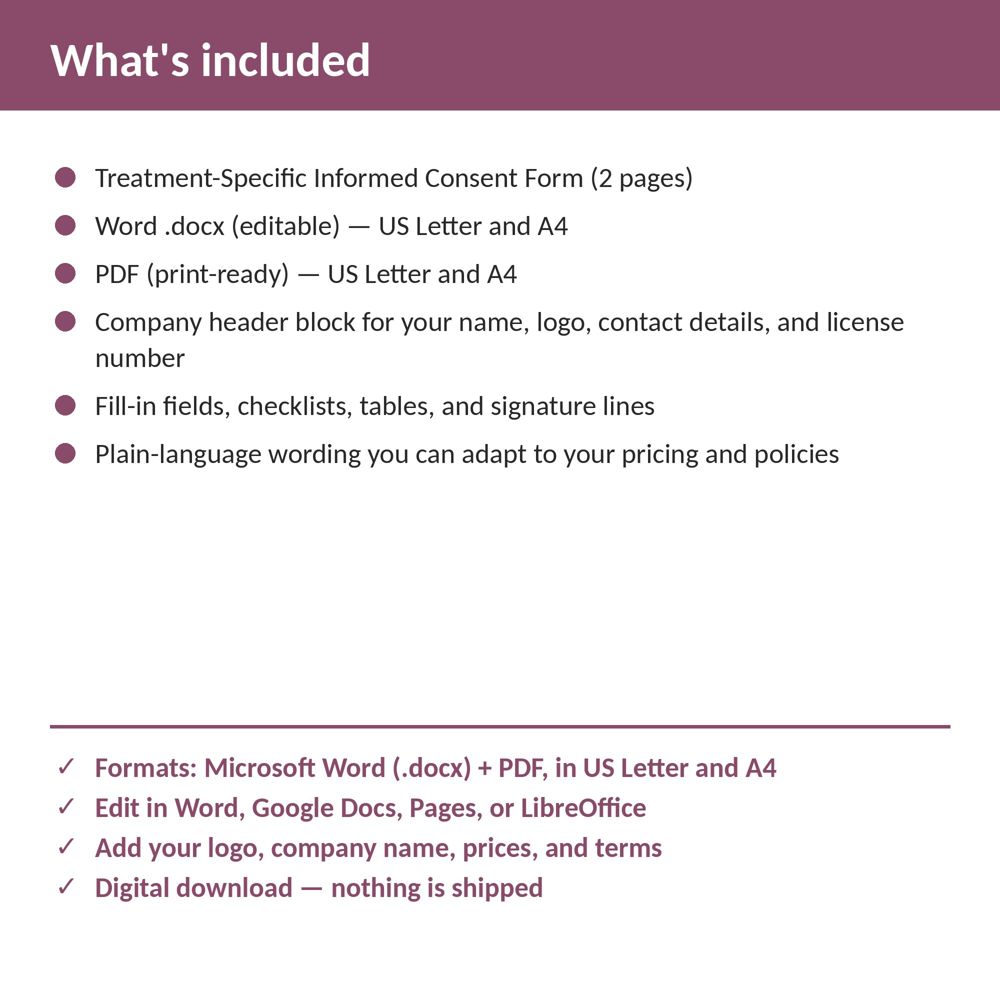 Med Spa Treatment-Specific Informed Consent Form — what is included