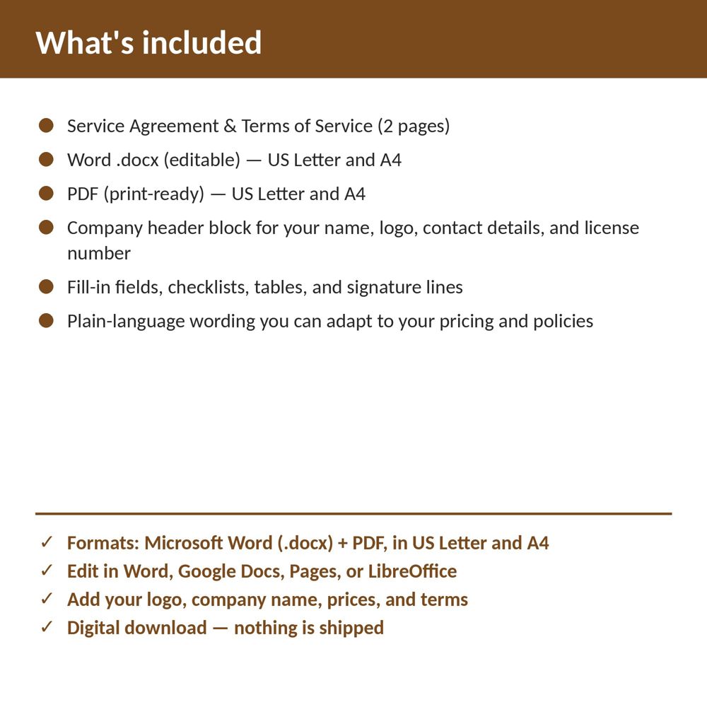 Pest Control Service Agreement & Terms of Service — what is included