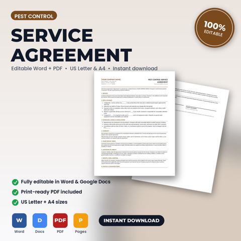 Pest Control Service Agreement & Terms of Service — Pest Control template cover