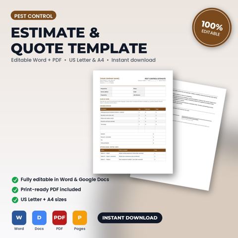 Pest Control Service Estimate / Quote Template — Pest Control template cover