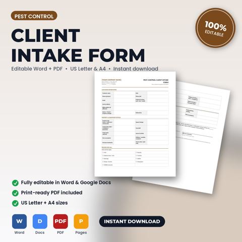 Pest Control Client Intake & Property Information Form — Pest Control template cover