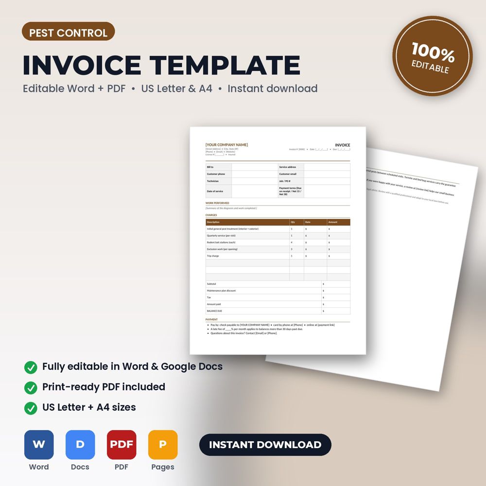 Pest Control Invoice Template — cover preview