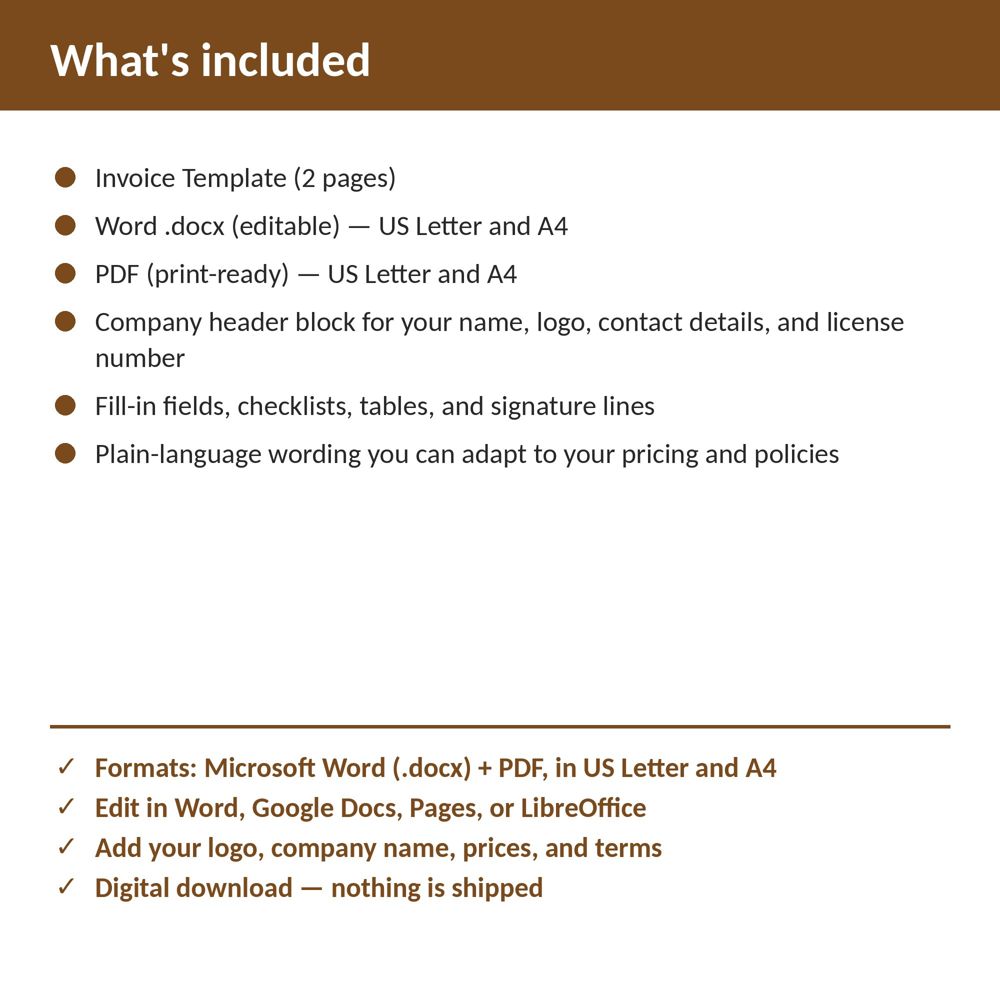 Pest Control Invoice Template — what is included