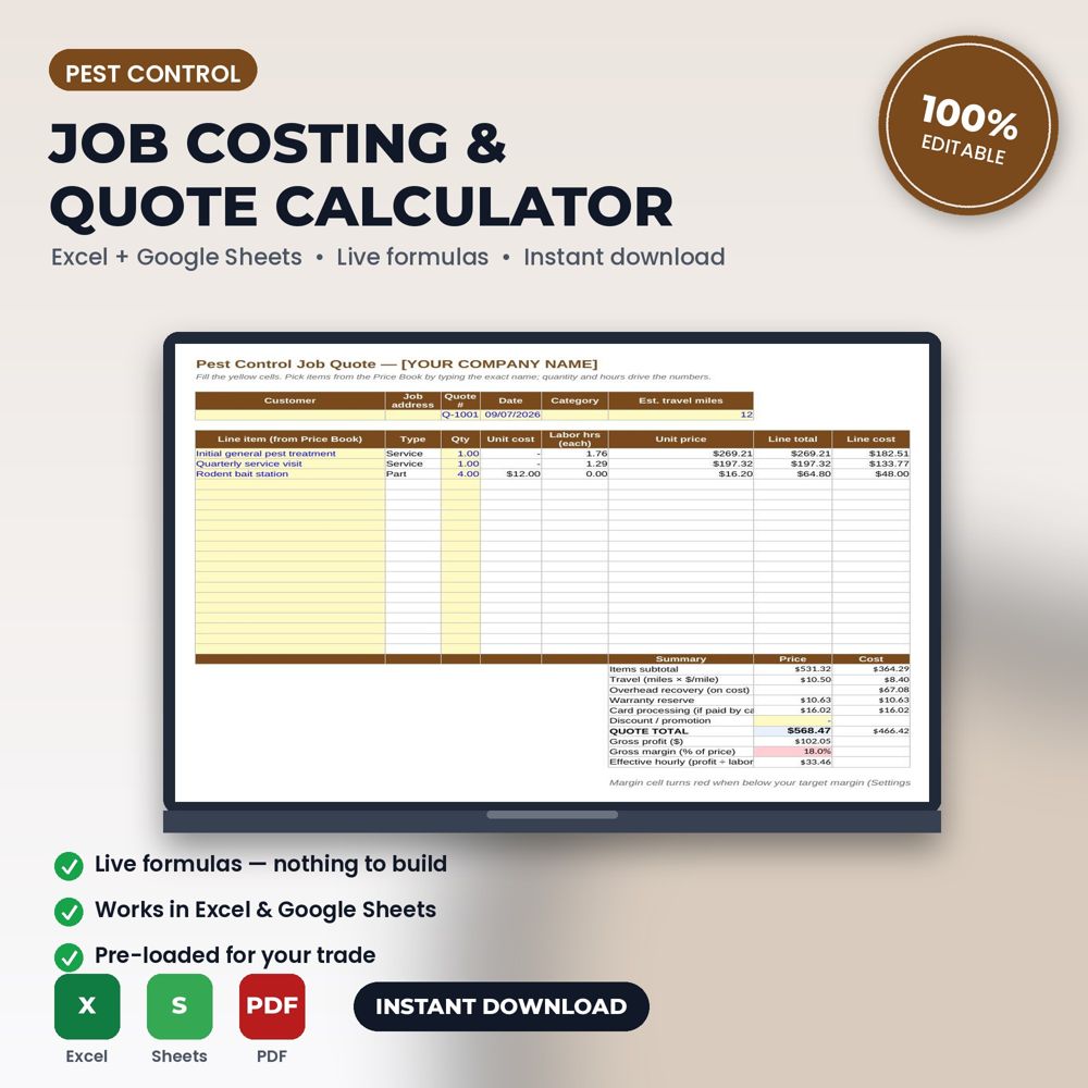 Pest Control Job Costing & Quote Calculator Spreadsheet — cover preview