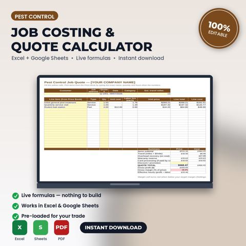 Pest Control Job Costing & Quote Calculator Spreadsheet — Pest Control template cover