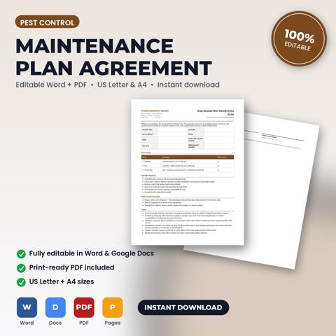 Pest Control Maintenance Plan Membership Agreement — Pest Control template cover