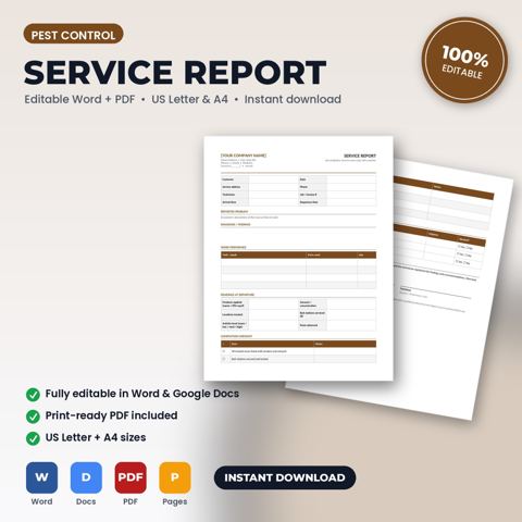 Pest Control Job Completion Service Report — Pest Control template cover