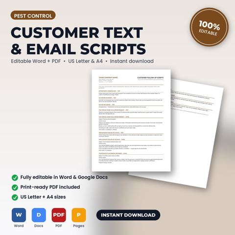 Pest Control Customer Follow-Up, Reminder & Review Request Scripts — Pest Control template cover