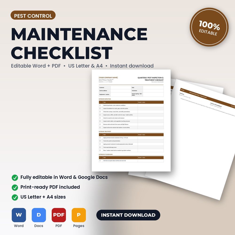 Pest Control Seasonal Maintenance & Inspection Checklist — cover preview