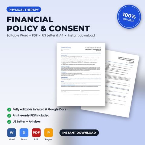 Physical Therapy Clinic Financial Policy, Treatment Consent & Photo Release — Physical Therapy Clinic template cover