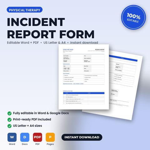 Physical Therapy Clinic Incident & Adverse Event Report Form — Physical Therapy Clinic template cover