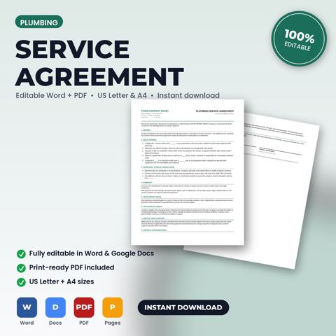 Plumbing Service Agreement & Terms of Service — Plumbing template cover