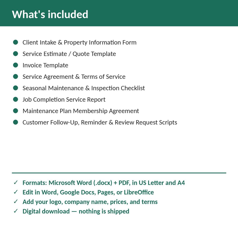 Plumbing Business Forms Bundle — what is included