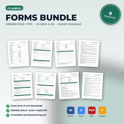 Plumbing Business Forms Bundle — Plumbing template cover