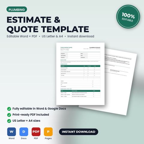 Plumbing Service Estimate / Quote Template — Plumbing template cover