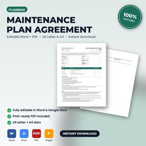 Plumbing Maintenance Plan Membership Agreement — Plumbing template cover