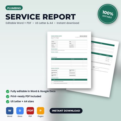 Plumbing Job Completion Service Report — Plumbing template cover