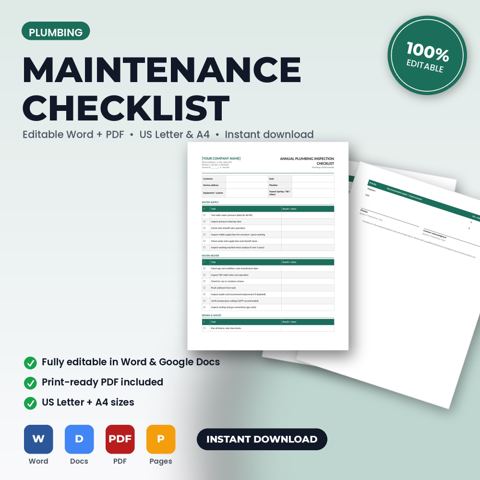 Plumbing Seasonal Maintenance & Inspection Checklist — Plumbing template cover