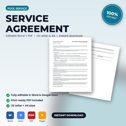 Pool Service Agreement & Terms of Service — Pool Service template cover