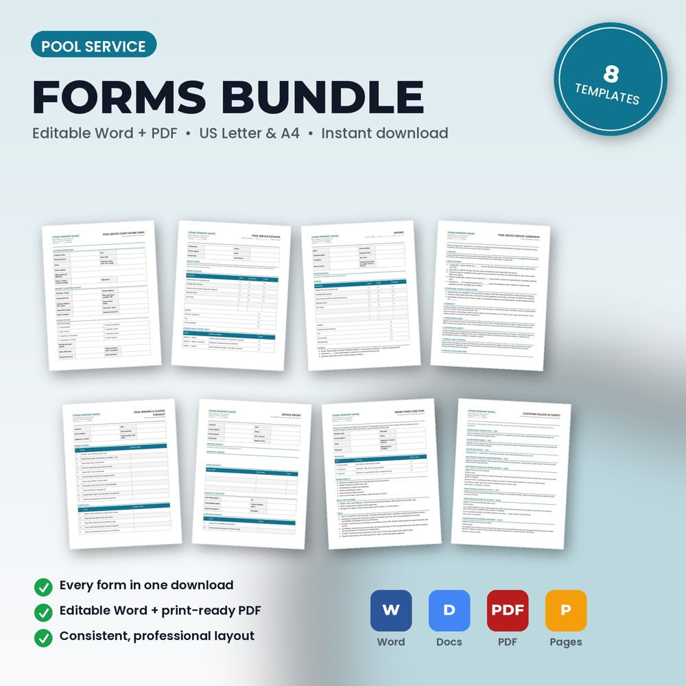 Pool Service Business Forms Bundle — cover preview