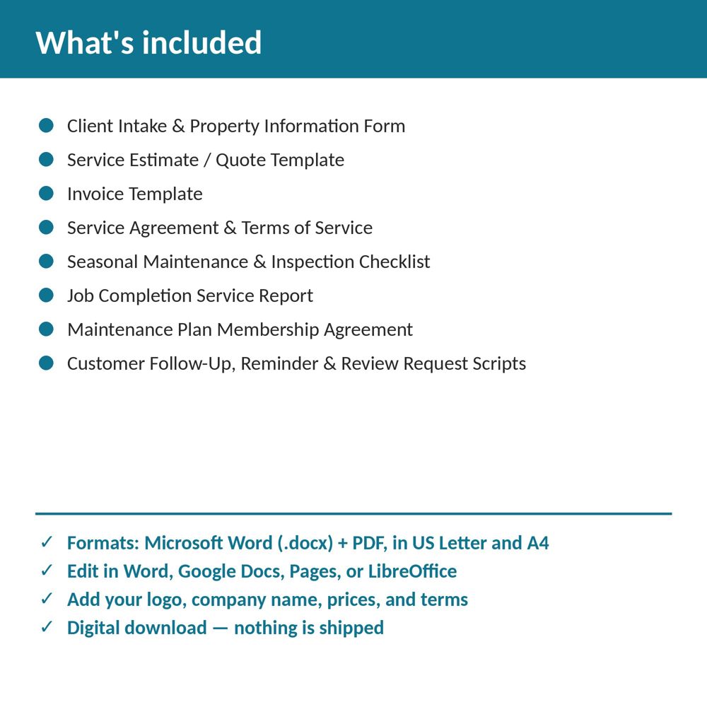 Pool Service Business Forms Bundle — what is included