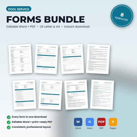 Pool Service Business Forms Bundle — Pool Service template cover