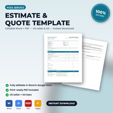 Pool Service Estimate / Quote Template — Pool Service template cover