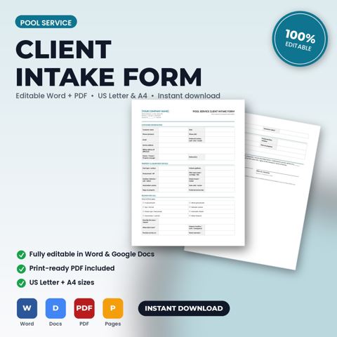 Pool Service Client Intake & Property Information Form — Pool Service template cover