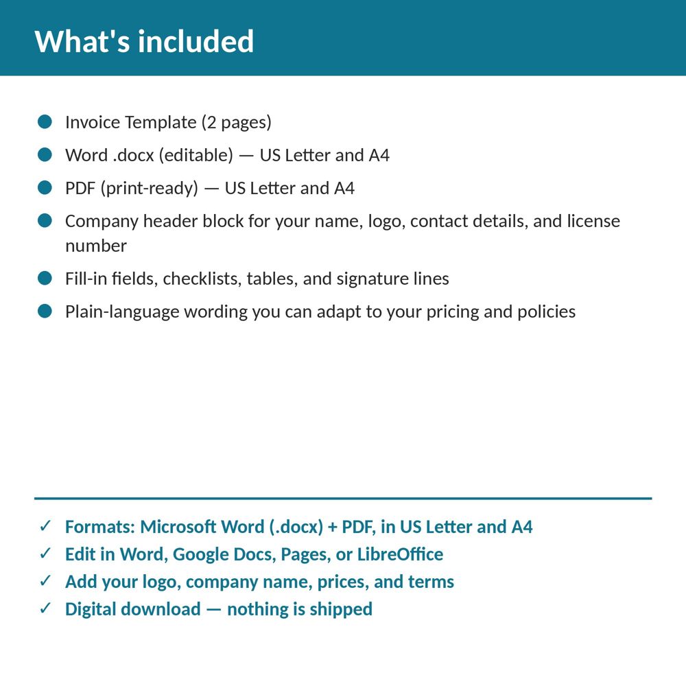 Pool Service Invoice Template — what is included