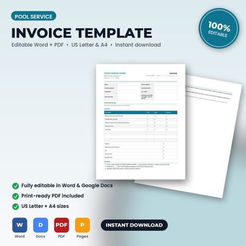 Pool Service Invoice Template — Pool Service template cover