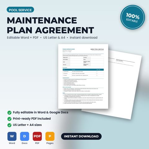 Pool Service Maintenance Plan Membership Agreement — Pool Service template cover