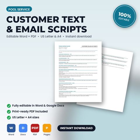 Pool Service Customer Follow-Up, Reminder & Review Request Scripts — Pool Service template cover